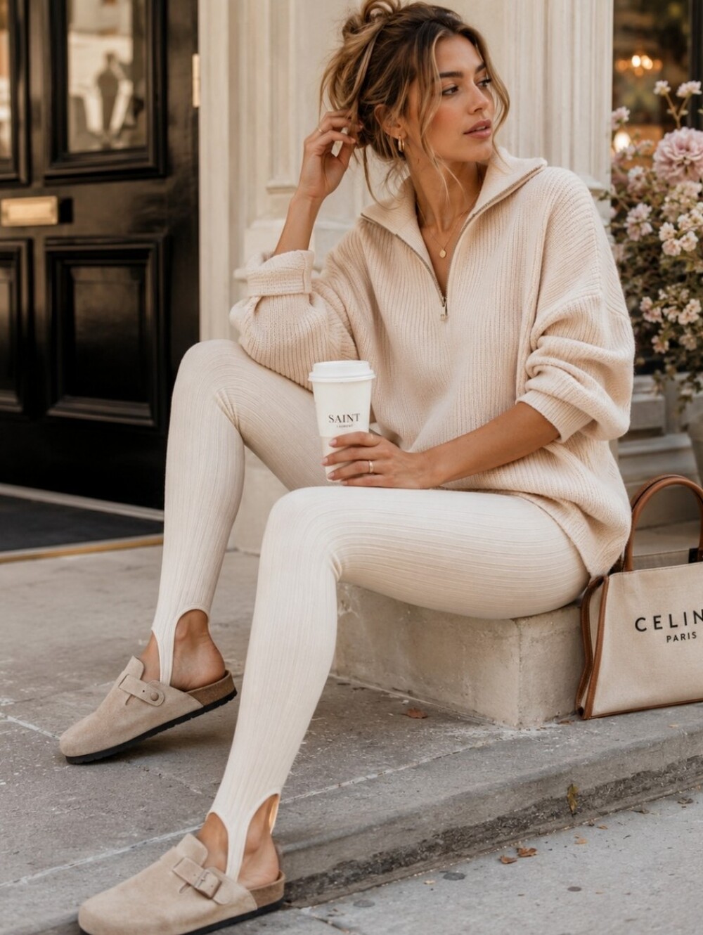 Zara Limitless Contour Ribbed Stirrup Leggings NWT XS/S Cream Balletcore RARE